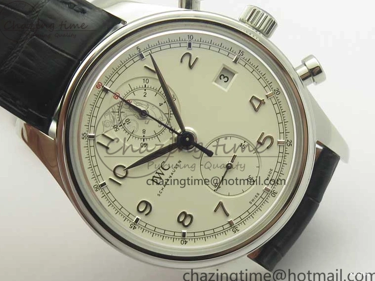 MIROTIME 0822 Portugieser Chrono  42 IW390403 ZF 1:1 Best Edition White Dial Blue Hand on Black Leather Strap A WellDesigned 7190